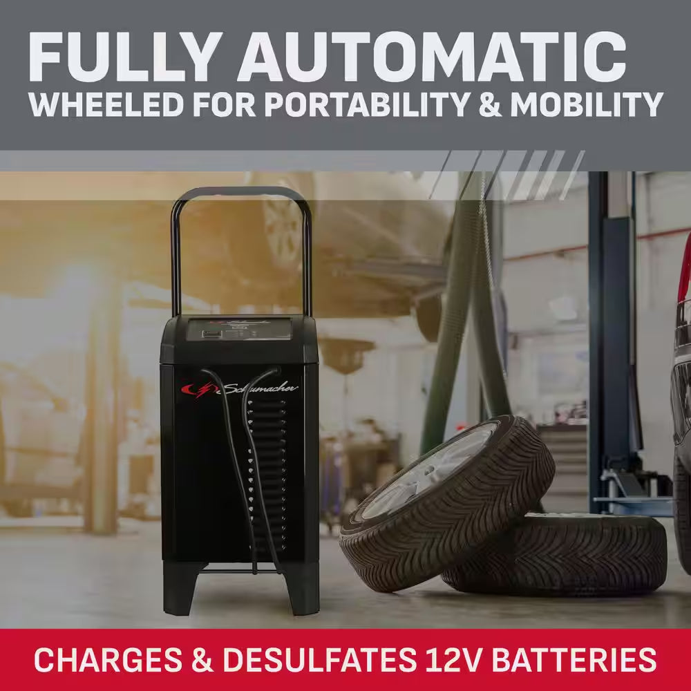 Wheeled Automatic 150A Car Battery Charger and Engine Starter, 20A Boost, 12V for Power Sport, Auto, Marine Batteries