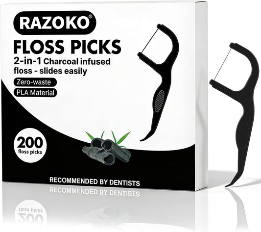 Biodegradable Charcoal Floss Picks