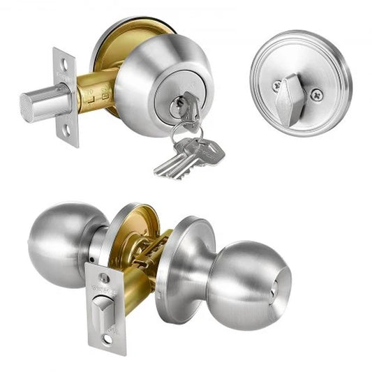 Door Knob and Deadbolt Set, Satin Nickel Entry Door Knob and Single Cylinder Deadbolt Combo Pack, Fit for 1-3/8 to 1-3/4 Door Thickness, Door Lockset with Deadbolt for Entrance and Front Door
