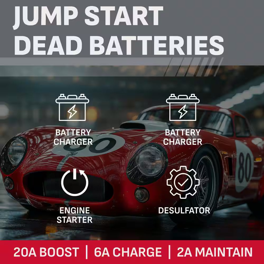 Wheeled Automatic 150A Car Battery Charger and Engine Starter, 20A Boost, 12V for Power Sport, Auto, Marine Batteries
