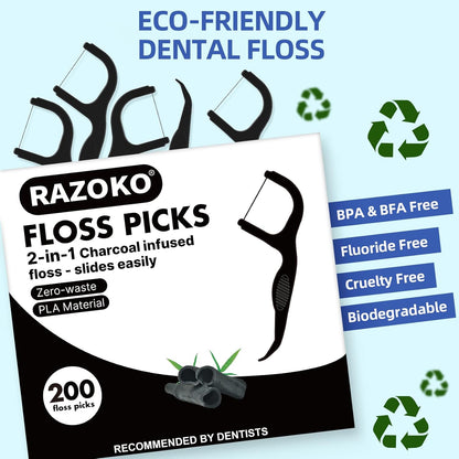 Biodegradable Charcoal Floss Picks