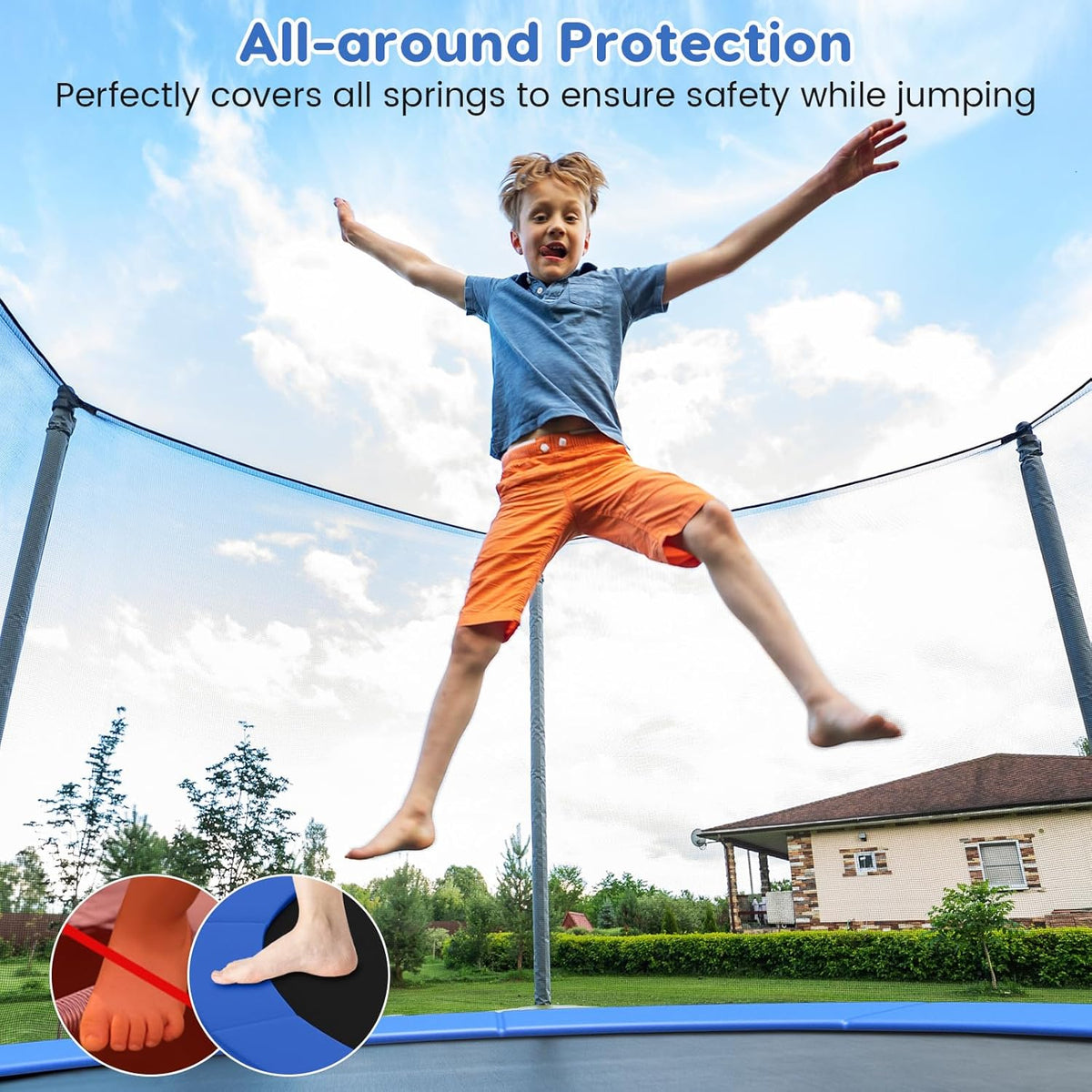 Trampoline Pad, 8Ft 10Ft 12Ft 14Ft 15Ft 16Ft Trampoline Replacement Safety Pad, No Holes for Pole, Waterproof Trampoline Accessories Spring Cover